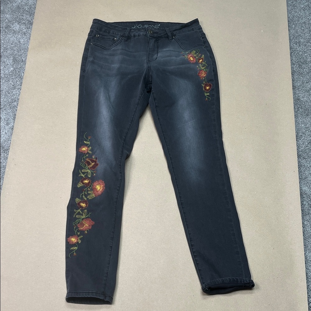 Faded Black Embroidered Jeans Mid Rise Skinny Size 8/29